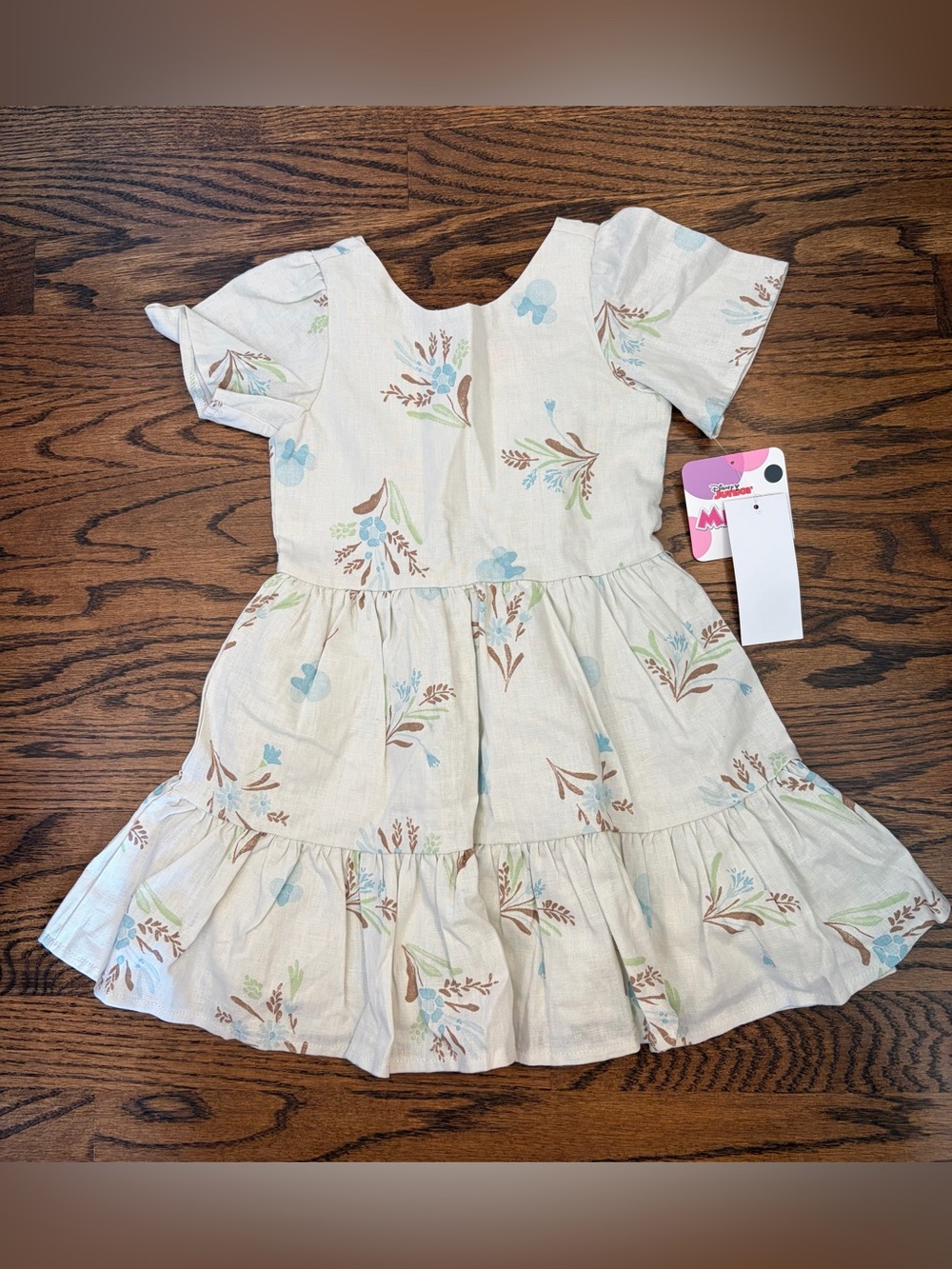 Girls' Minnie Mouse Floral Tiered Dress in Soft Cream and Blue